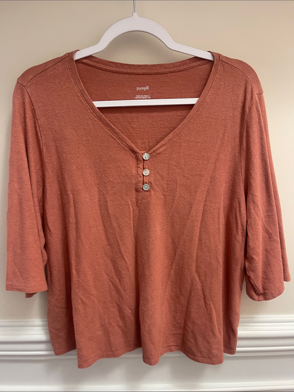 Pure Jill Women's Rust Button V-Neck Short Sleeve Tee